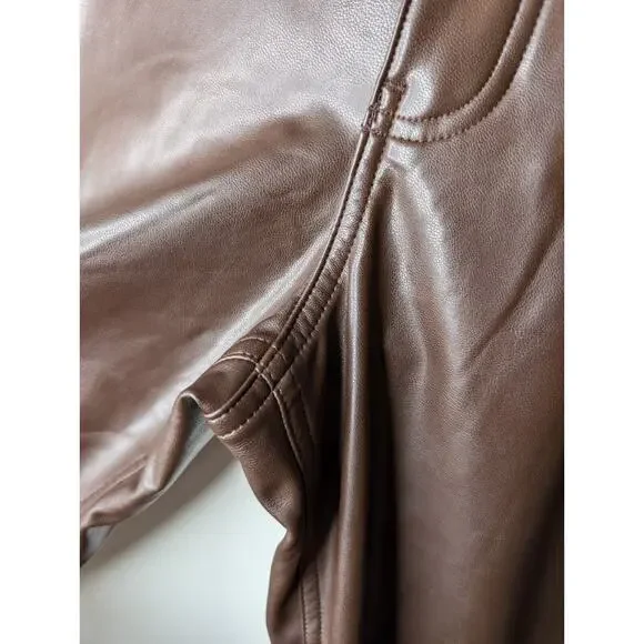 Abercrombie & Fitch 90’s Straight Ultra High Rise Brown Faux Leather Pant Sz 33